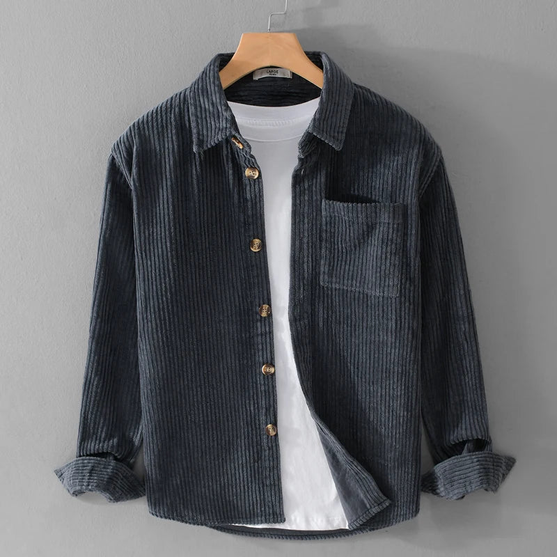Thickening plus Size Long Sleeve Corduroy Cotton Shirt Men Brand Trendy French Style Designer Quality Top Clothes Chemise Homme