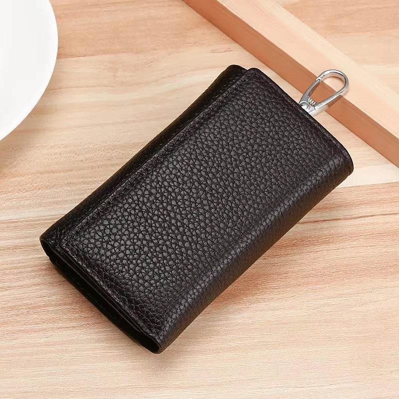 Unisex Genuine Leather Key Holder Wallet - Car/House Key Organizer with Card Slots, Compact Keychain Bag (Gift Ready
