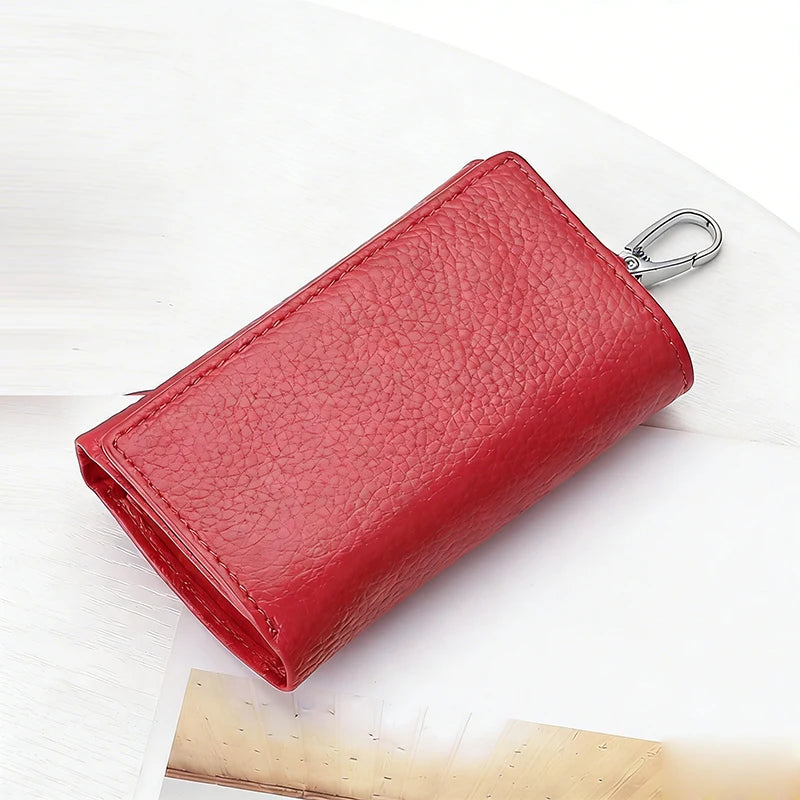 Unisex Genuine Leather Key Holder Wallet - Car/House Key Organizer with Card Slots, Compact Keychain Bag (Gift Ready