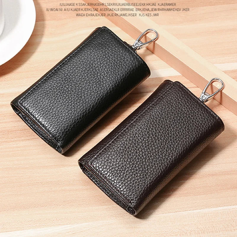 Unisex Genuine Leather Key Holder Wallet - Car/House Key Organizer with Card Slots, Compact Keychain Bag (Gift Ready