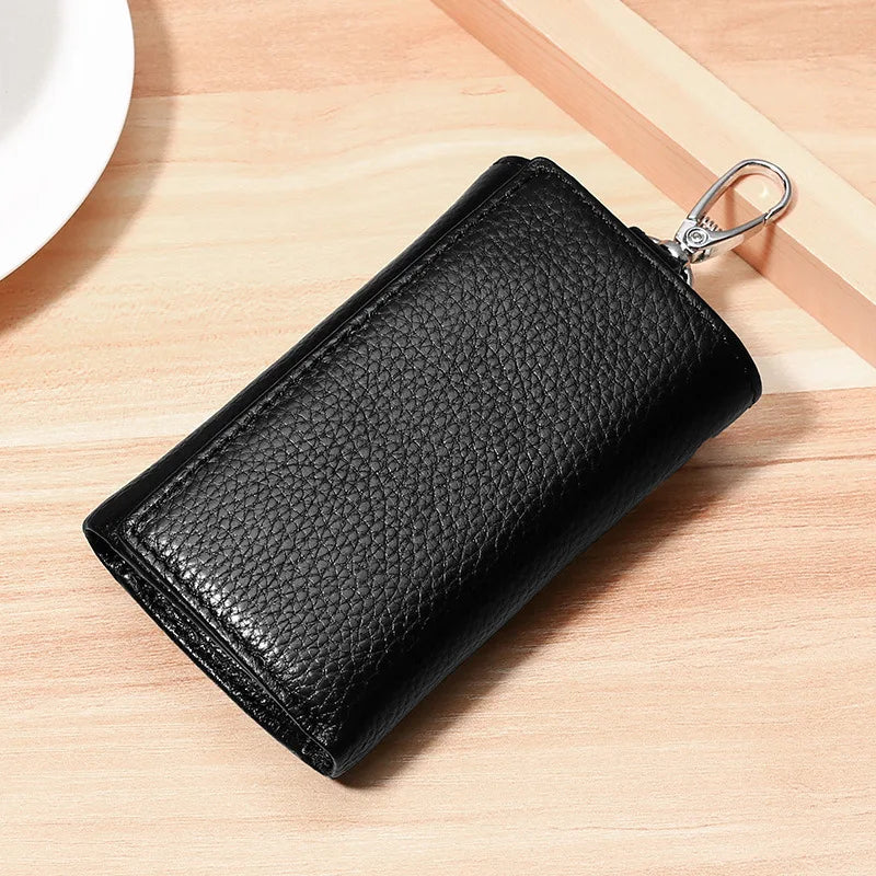 Unisex Genuine Leather Key Holder Wallet - Car/House Key Organizer with Card Slots, Compact Keychain Bag (Gift Ready