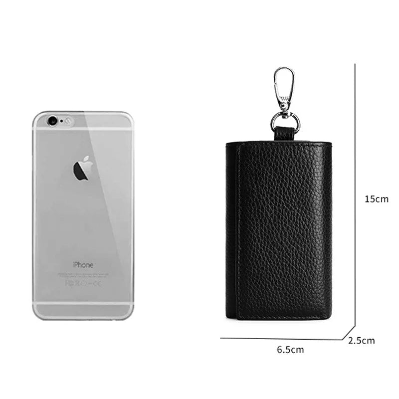 Unisex Genuine Leather Key Holder Wallet - Car/House Key Organizer with Card Slots, Compact Keychain Bag (Gift Ready