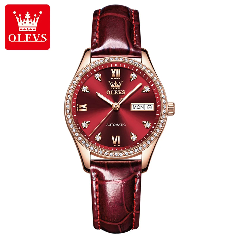 OELVS Women'S Watch Brand Luxury Rose Gold Diamond Automatic Mechanical Watch Elegant Waterproof Ceramic Strap Women'S Watch