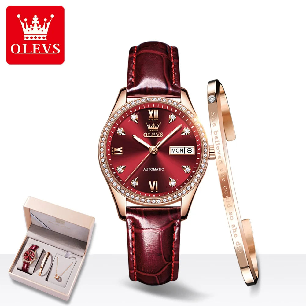 OELVS Women'S Watch Brand Luxury Rose Gold Diamond Automatic Mechanical Watch Elegant Waterproof Ceramic Strap Women'S Watch