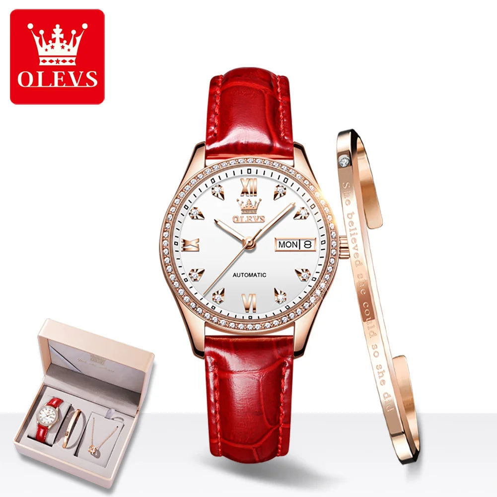 OELVS Women'S Watch Brand Luxury Rose Gold Diamond Automatic Mechanical Watch Elegant Waterproof Ceramic Strap Women'S Watch