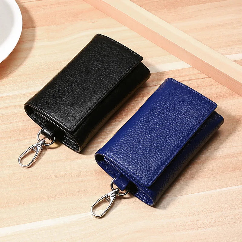 Unisex Genuine Leather Key Holder Wallet - Car/House Key Organizer with Card Slots, Compact Keychain Bag (Gift Ready