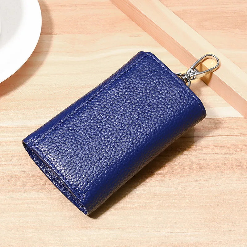 Unisex Genuine Leather Key Holder Wallet - Car/House Key Organizer with Card Slots, Compact Keychain Bag (Gift Ready