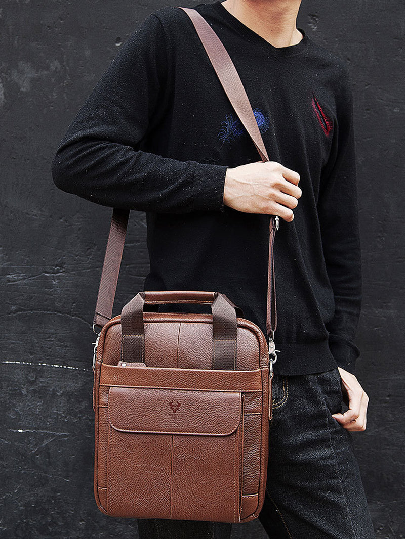 Hummer Business Commute Genuine Leather Men'S Business Messenger Bag
