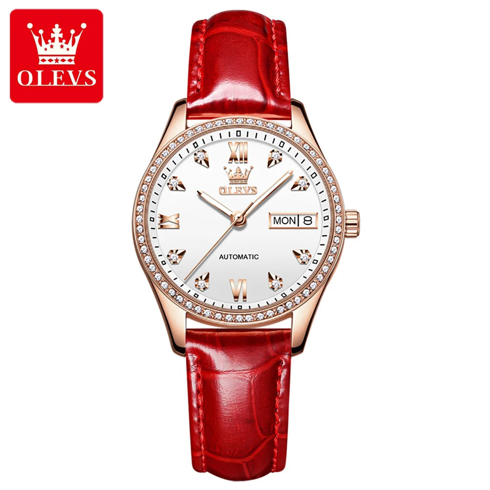 OELVS Women'S Watch Brand Luxury Rose Gold Diamond Automatic Mechanical Watch Elegant Waterproof Ceramic Strap Women'S Watch